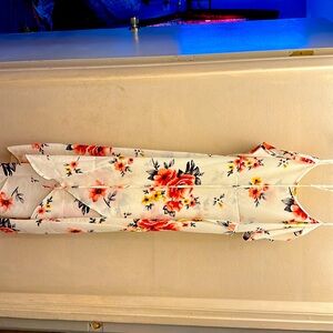 White floral dress with cap sleeves